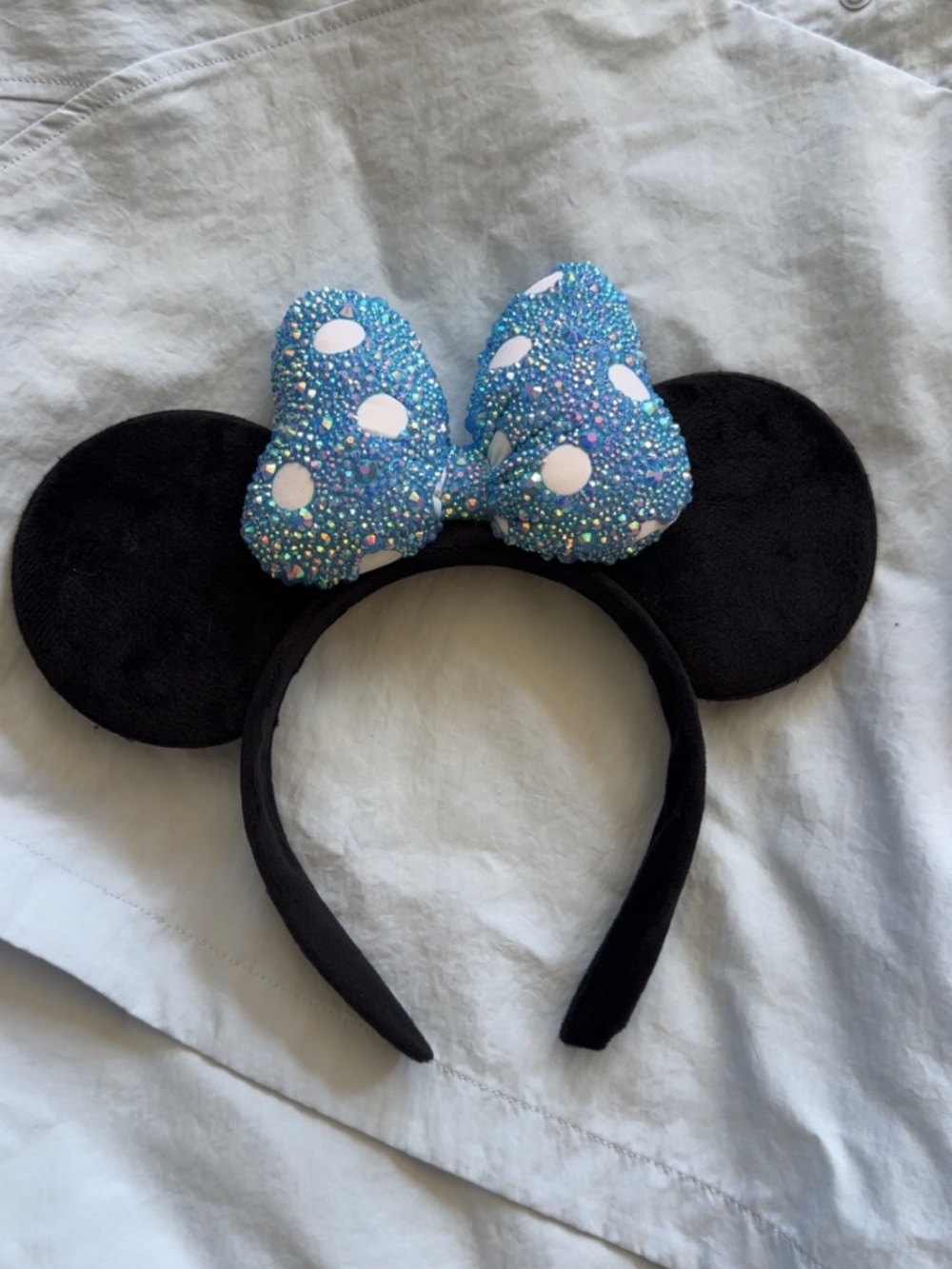 Custom hand rhinestoned Disneyland disneyworld Minnie Mickey ears blue
